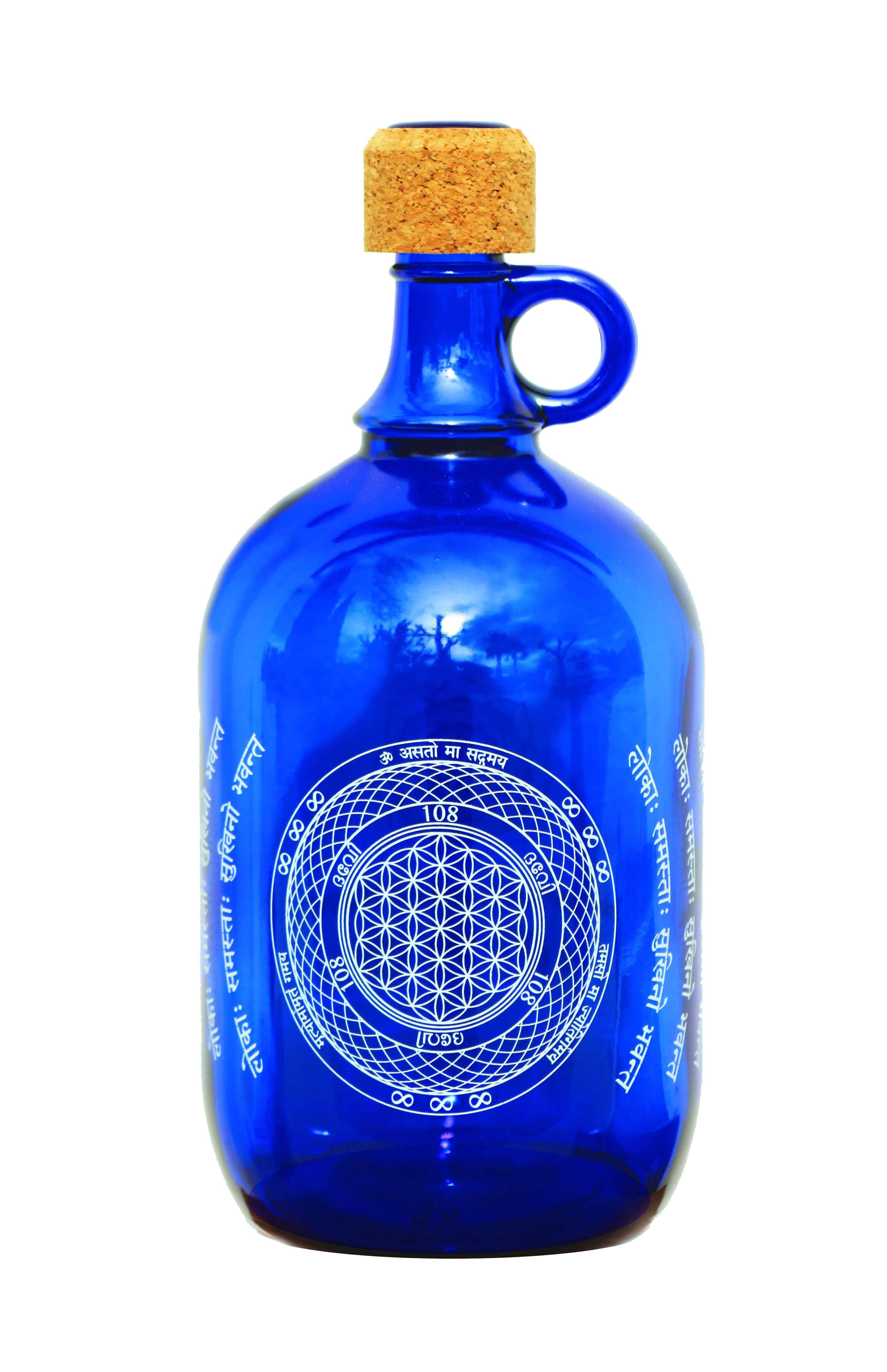 Devi Water, "Blume des Lebens", Blauglas Wasserflasche, 2L